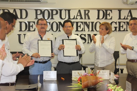 FIRMA CONVENIO DE COLABORACION EL INSTITUTO TECNOLOGICO SUPERIOR DE MACUSPANA CON LA UNIVERSIDAD POPULAR DE LA CHONTALPA.