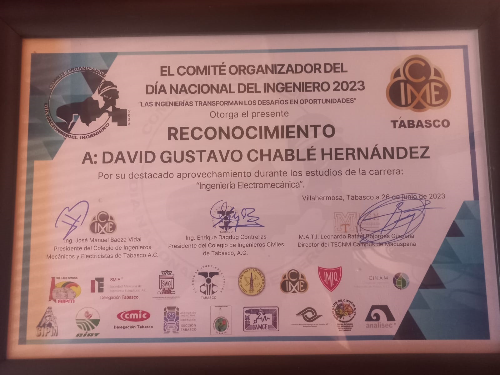 ESTUDIANTE DEL ITSM RECONOCIDO POR EL CIME TABASCO
