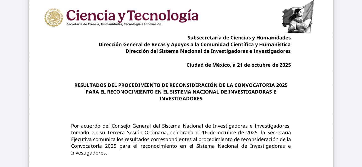 RECONOCIMIENTO COMO INVESTIGADORA NACIONAL NIVEL I